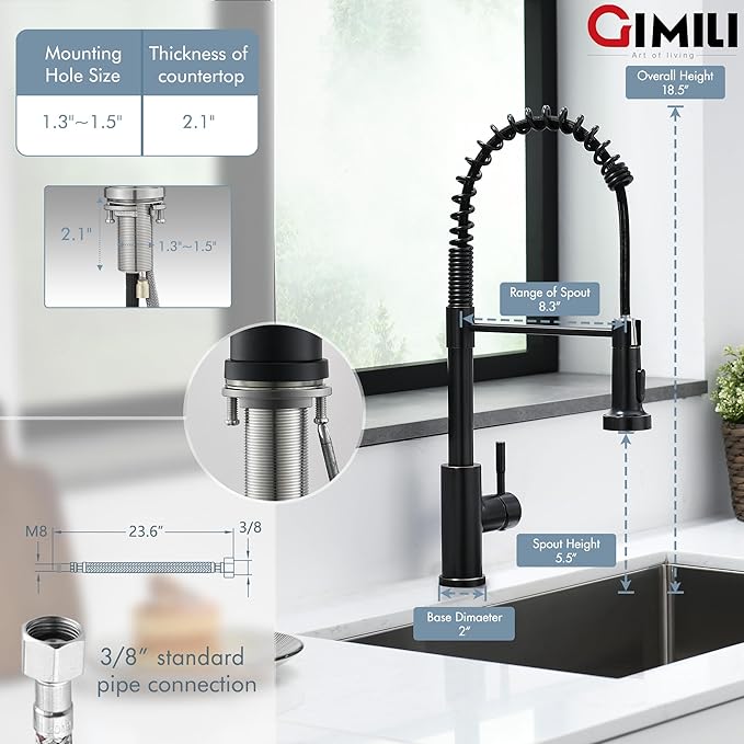 GIMILI Oil Rubbed Bronze Kitchen Faucet with Pull Down Sprayer Single Hole Stainless Steel Sink Faucet, Suitable for Farmhouses, RV, Laundry Room, Outdoor, and Campers. Llave para fregadero de cocina