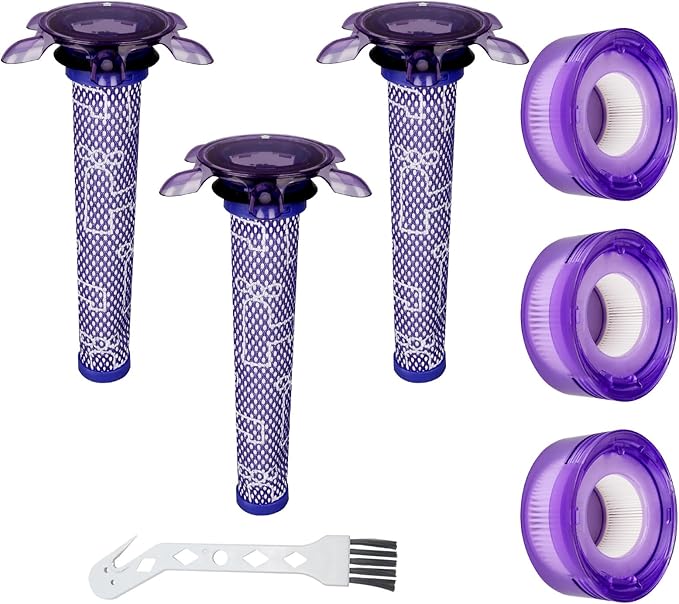 6 Pack Upgraded Star Vacuum Replacement Filters for Dyson V7, V8 Animal and V8 Absolute Vacuum. 3 Pre-Filters and 3 Post-Filters. Compare to Part # 965661-01 & 967478-01.