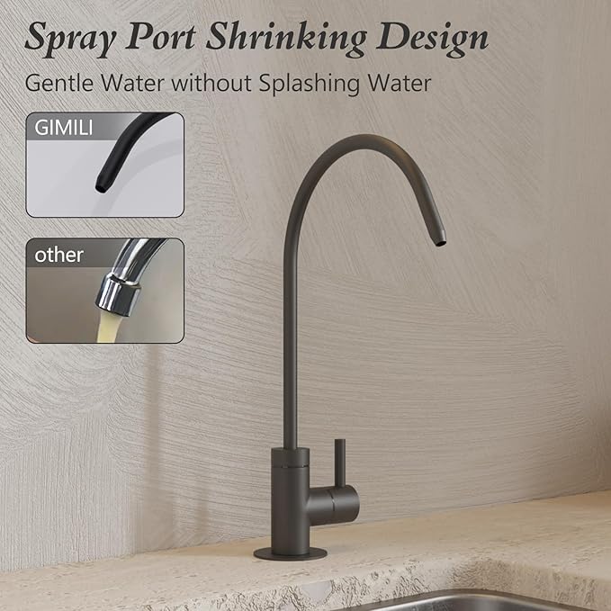 GIMILI Matte Black Drinking Water Faucet for Kitchen Sink, Kitchen Water Filter Faucet Stainless Steel for Reverse Osmosis or Water Filtration System Beverage Non-Air Gap RO Faucet