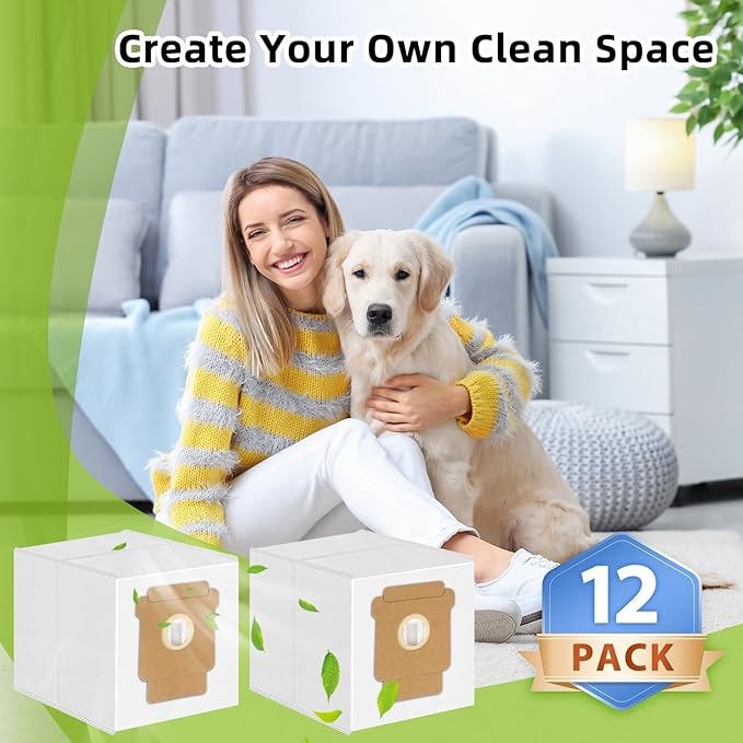 12 Pack Vacuum Dust Bags Replacement for iRobot Roomba Q0520, 1020/1010/108/106/104/105 Combo, Plus 405/504/505/507 Combo, Max 705/707 Vac Robot Clean Base Automatic Dirt Disposal Bag