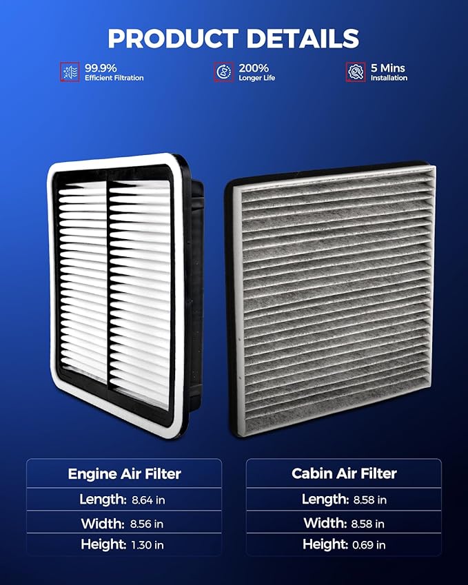 KAX Engine & Cabin Air Filter Kit, Replacement for Subaru Outback 2005-2009, Legacy 2005-2009, Tribeca 2008-2014, B9 Tribeca 2006-2007, Replace# CA9997 CF9846A