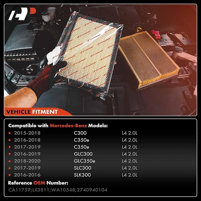A-Premium Engine Air Filter Compatible with Mercedes-Benz C300 2015-2018, C350e 2016-2018, E300 2017-2019, GLC300 2016-2019, GLC350e 2018-2020, SLC300 2017-2019, SLK300 2016, 2.0L, Replace# 2740940104