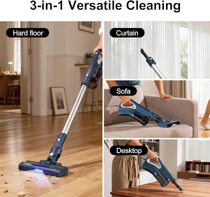 Corded Stick Vacuum Cleaner, 500W Powerful Suction With Washable Filter, LED Lights & 16.7ft Power Cord, One-Touch Release Dust Cup, Converts To Handheld Vacuum For Home Hard Floors Carpet Pet Hair