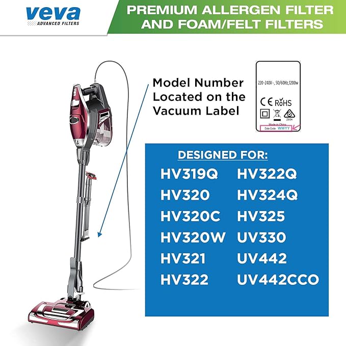 VEVA Premium Vacuum Filter Set with 6 Allergen, 6 Foam, 6 Felt Filters for Shark Rocket Vacuums Model HV319Q, 320, 321, 322, 324, 325 and UV330, 422