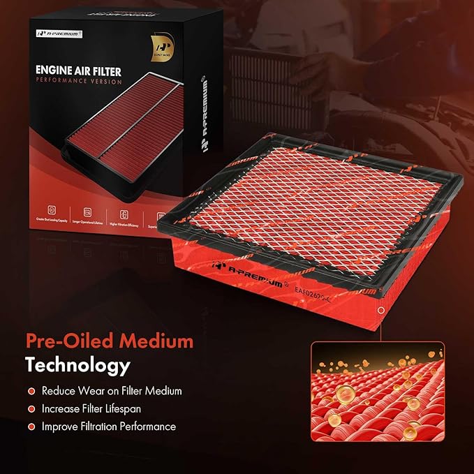 A-Premium High-performance, Pre-oiled Engine Air Filter Compatible with Ford & Lincoln - Expedition(2007-2024), F150(2009-2024), F250 F350 F450 Super Duty(2008-2016), Navigator(2007-2024), F650, F750