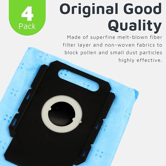 4 Pack Reusable Vacuum Cleaner Bags for Roomba,Compatible with All iRobot Roomba Clean Base Automatic Dirt Disposal Bags i & s & j Series i1+, i3+, i4+, i5+, i7+, i8+, Combo j8+, j9+