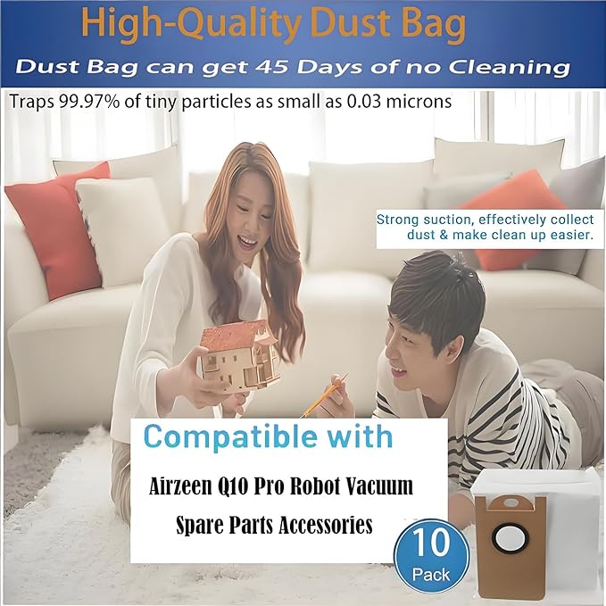 Dust Bags Replacement For Airzeen Q10 Pro Robot Vacuum Cleaner :10 Pack Spare Parts Accessories