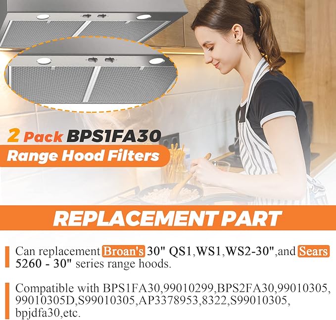 【ALUMINUM UPGRADED】BPS1FA30 Range Hood Filter 11-3/4" x 14-1/4" x 3/8" (2 Pack) by Beaquicy - Replacement for Bro-an, Nutone Mesh Aluminum Grease Range Hood -Replaces 99010299 S99010299 S99010305