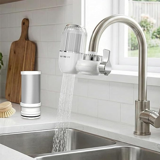 Vortopt Water Filter for Sink Faucet,Faucet Water Filter NSF Certified,400 Gallon Capacity,Activated Carbon,Reduces 99% Chlorine and Odor,3-6 Month Lifespan,T4 CTO,a filter element.