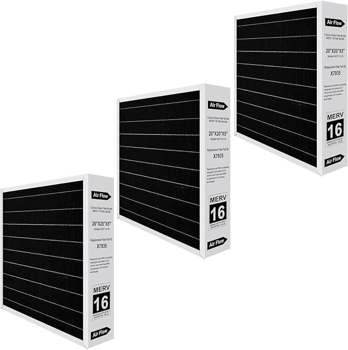 2026 New X7935 MERV 16 Air Filter Bundle 3-Pack,Carbon Clean Healthy Climate,Replacement Filter Media for HCC14-23 Lennox & Honeywell FC100A1011/FC200E1011,X7935 20x20x5 Inches Merv 16 Filter (3-Pack)