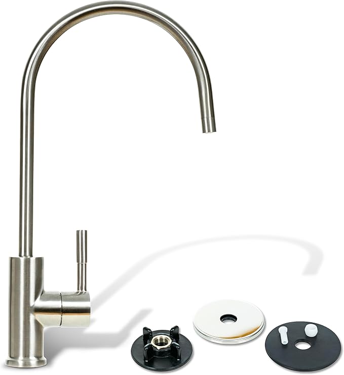 Aquaboon Non-Air Gap RO Faucet Brushed Nickel - Reverse Osmosis Faucet - Drinking Water Faucet for Kitchen Sink fits Water Filtration System - Filtered Water Faucet Stainless Steel - Beverage Faucet