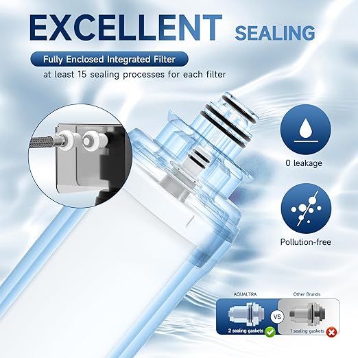 AQUALTRA USF-2B-15 Slightly Alkaline Under Sink Water Filtration System, 28000 Gallons Under-Sink Water Filter, 0.5 μm Carbon Fiber Filter Reduces Chlorine, Chloramine, Fluoride, Bad Taste & Odor