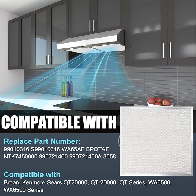 99010316 Range Hood Filter 11 1/4" x 11 3/4" x 3/8" Compatible with Broan Nutone S99010316 WA65AF BPQTAF NTK7450000 990721400 990721400A Kenmore Sears QT20000 Series, Aluminum Grease Filter (2 Pack)