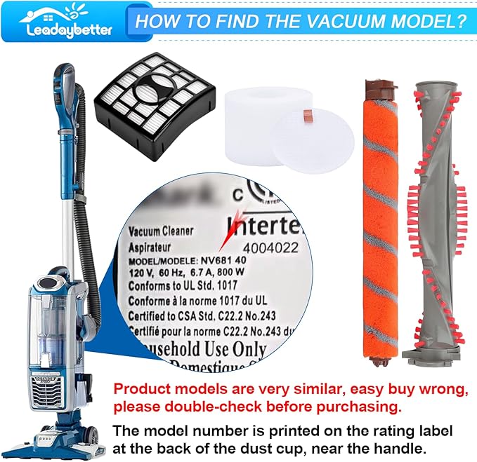 Leadaybetter UV810 Roller Brush Filter Replacement for Shark DuoClean NV800 NV800W NV801 NV801Q NV803 Powered Lift Away Speed Upright Vacuum, Compare to Part # 1147FT800 & 1148FT800 & XHF680 & XFF680