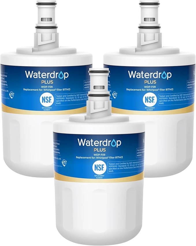 Waterdrop Plus 8171413 Refrigerator Water Filter, Replacement for Whirlpool® 8171413, EDR8D1, Kenmore® 46-9002, NLCS200, NSF 401&53 Certified, Reduce PFAS, Pack of 3 (Package may vary)