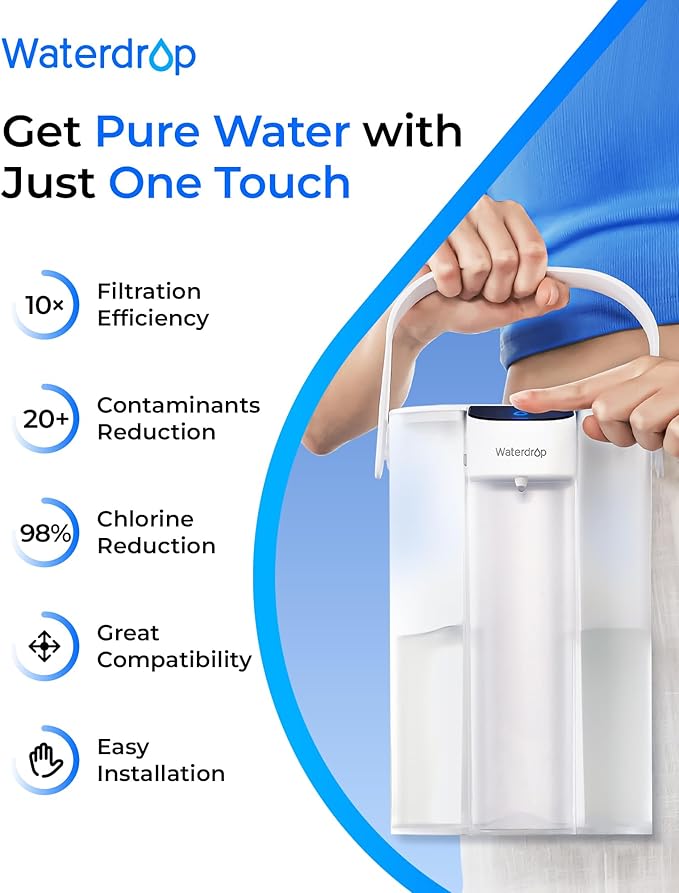 Waterdrop WD-EDFX Replacement Filters for Waterdrop Rechargeable Water Filter Dispenser WD-ED61, 200-Gallon Long-Life, 10X Filtration Efficiency, Reduce 98% Chlorine and 20+ Contaminants, 1 Filter