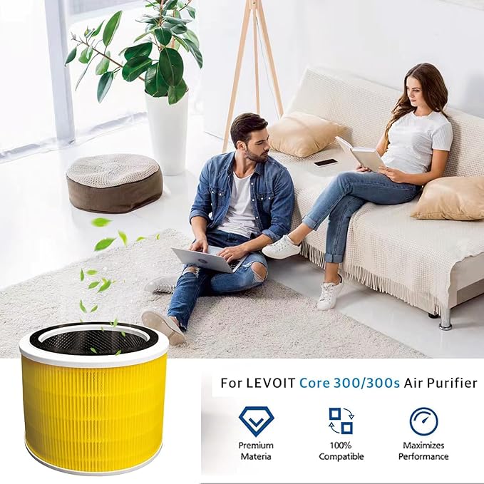 2 Pack Core 300 Pet Care Replacement Filter Compatible with LEVOIT Core 300, Core 300-P, Core 300S Air Air Purifier, 3-in-1 H13 Grade True HEPA Filter Replacement, Replace Core 300-RF-PA, Yellow