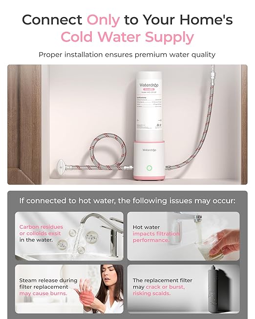 Waterdrop BFU3 Bathroom Sink Filter for Skincare, No Drilling Required, Time Reminder, Reduces Chlorine & Scale in Water, Reduces Skin Redness and Irritation, for Cold Water Supply Only