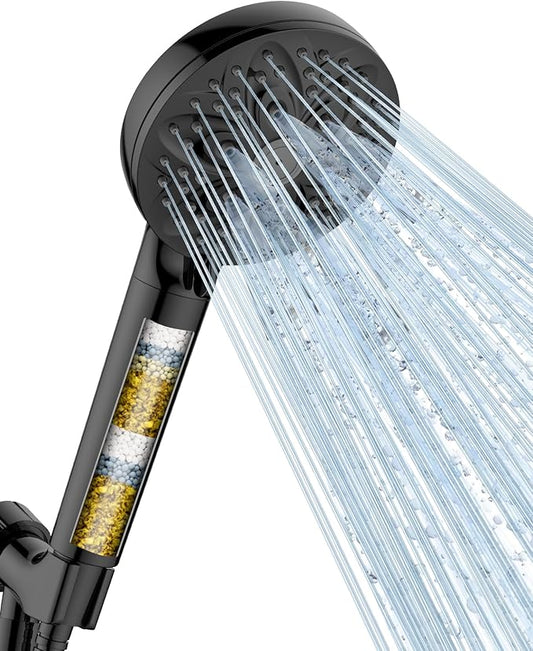 6-Setting Filtered Handheld Shower Head, JDO High Pressure Shower Head with Replaceable Filter Cartridge 4.7 Inch Detachable Showerhead for Chlorine Hard Water Removal, 59 Inch Stainless Steel Hose