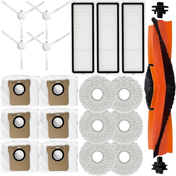 Accessories Kit for Xiaomi X20+ / X20 Plus / X10+ / X10 Plus Robot Vacuum, 1 Main Brush, 3 Filter, 4 Side Brush, 6 Mop Pads, 6 Dust Bag, Replacement Parts Spare Repair Replace Attachments