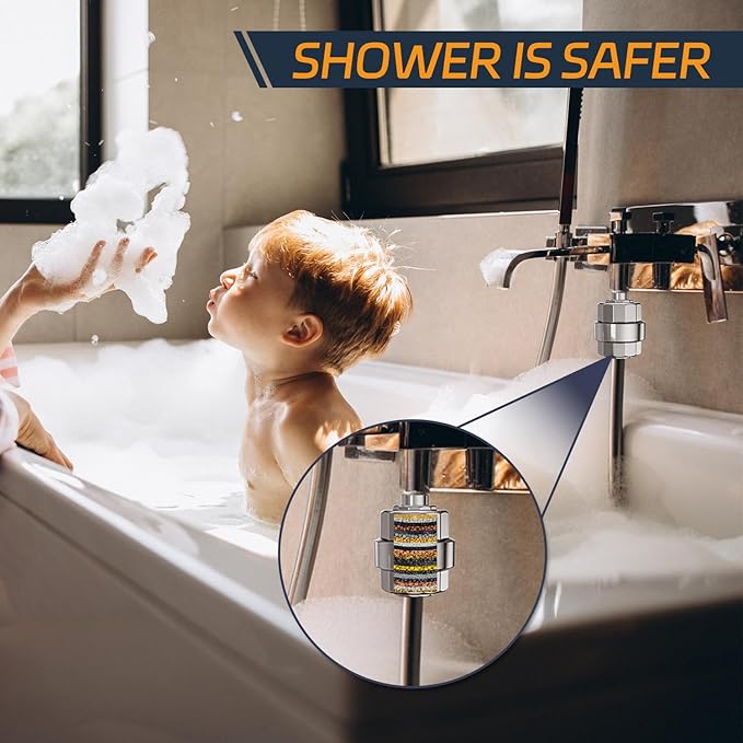 Shower Filter, EMBATHER 20 Stage Shower Head Filter for Hard Water Remove Chlorine/Fluoride/Heavy Metals,High Output Shower Softener Filter for Hair, 4 Cartridge –Polished Chrome