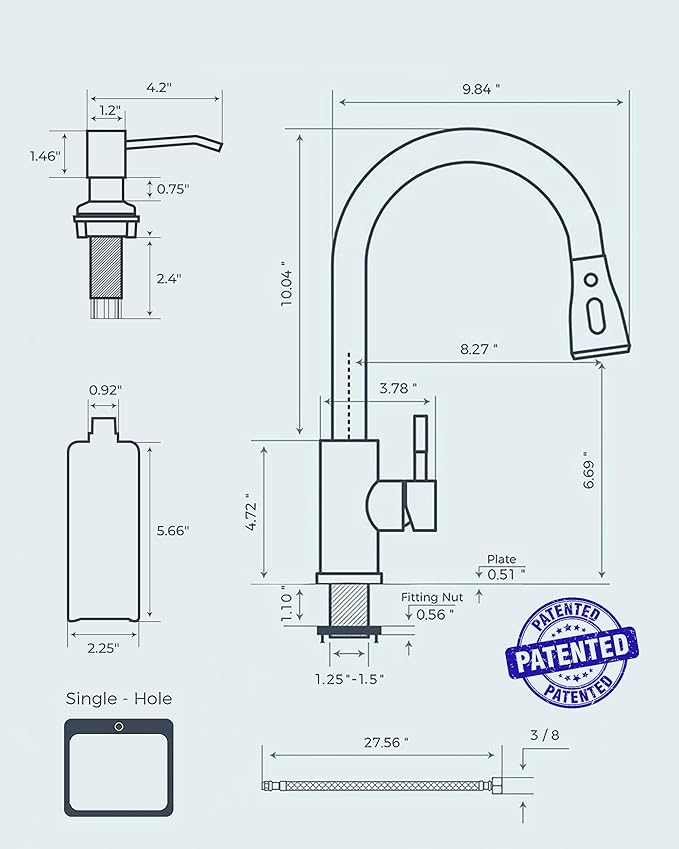 FORIOUS Black Kitchen Faucet with Soap Dispenser and Pull Down Sprayer, Bar High Arc Single Handle Classic 3 Modes Stainless Steel Faucet for Kitchen Sink Farmhouse RV Laundry Camper