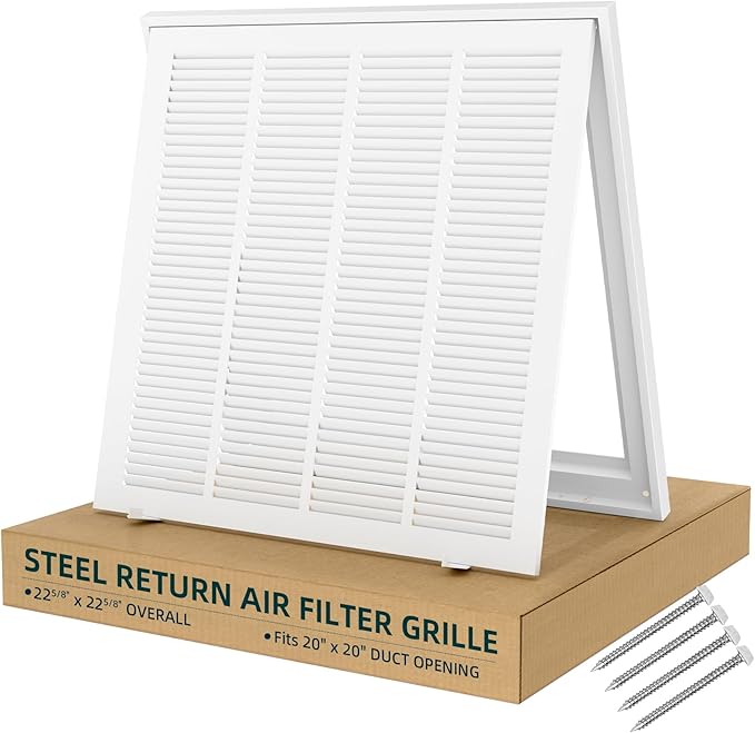 Fancat Return Air Filter Grille for 20x20 Ducts, Steel Vent Cover Grille with Removable Door for 1“ Filters | Suitable for Sidewall & Ceiling | White Coating | Outer Dimensions: 22 5/8” W x 22 5/8" H