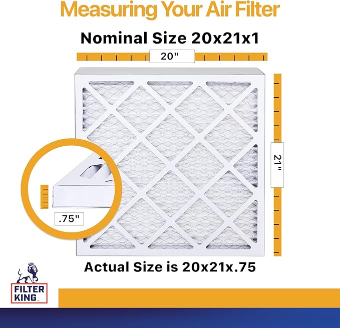 Filter King 20x21x1 Air Filter (MERV 13) (12-Pack) Dust & Allergy Control AC Furnace Filters, MADE IN USA, HVAC, Pleated, Electrostatic (Actual Size: 20 x 21 x .75)