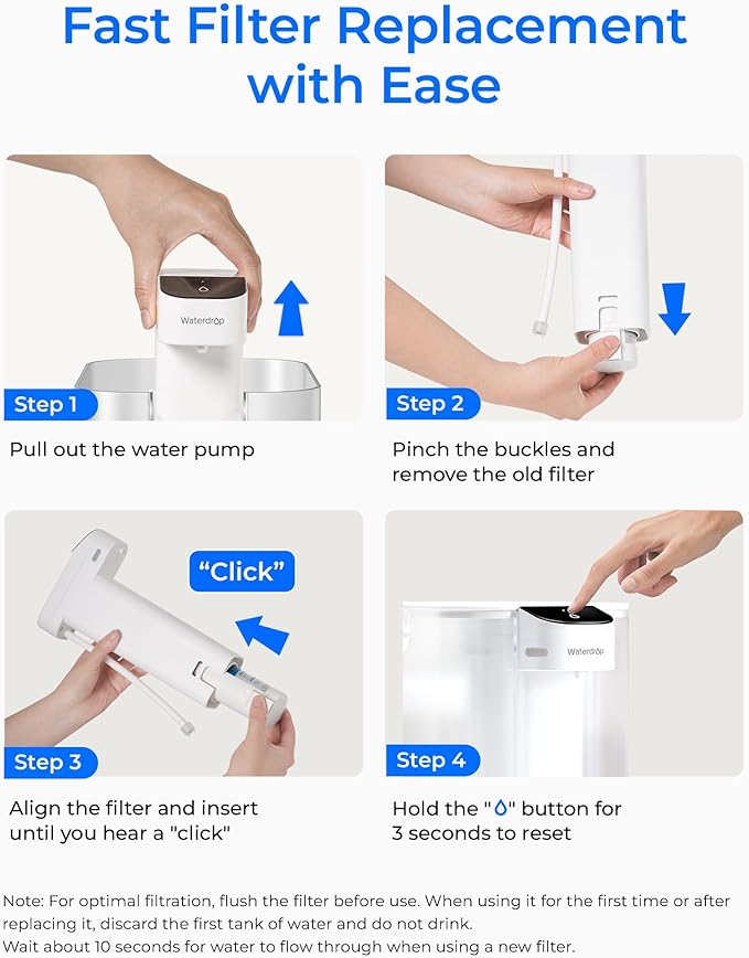 Waterdrop WD-EDFX Replacement Filters for Waterdrop Rechargeable Water Filter Dispenser WD-ED61, 200-Gallon Long-Life, 10X Filtration Efficiency, Reduce 98% Chlorine and 20+ Contaminants, 3 Filters