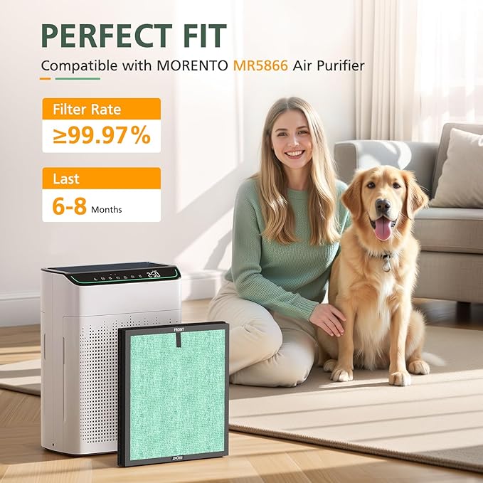 2 Pack MR5866 Filter Pet Compatible with MORENTO MR5866 Air Purifiers, MR5866 HEPA Replacement Filter for 99.97% Air Pollutants, Odor and Smoke, Pet Dander Version Green