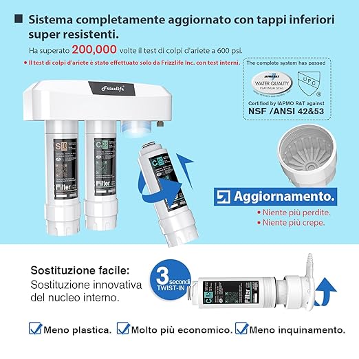 Frizzlife Under Sink Water Filter System, NSF/ANSI 53&42&372 Certified, 8 Layer 0.5 Micron Water Filtration Reduce Chloramine, PFOA/PFOS, Lead, Chlorine, Bad Taste & Odor, Under Counter, SK99-NEW