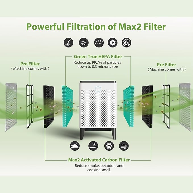 400/400S Replacement Filter Compatible with Coway AIRMEGA Max2 400 400S 400(G) 400S(G) Air Purifier, Max2 Green True HEPA and Active Carbon Filter Set, AP-2015-FP, 1 Set