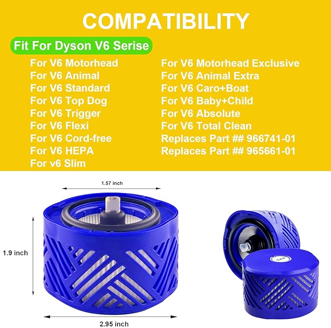 2 Pack Post Motor Filter Replacement Parts Compatible with Dyson V6 Filters Vacuum Cleaner,Accessories Filter for Dyson V6 DC58 DC59 DC62 DC72 DC74 Absolute Animal Motorhead Part attachment