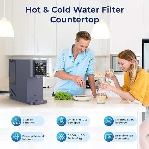 TOKIT Reverse Osmosis Water Filter Countertop T1 Ultra Cold & Hot Dual UV Water Dispenser 5℃ Cooling and Instant Heating RO Water Filtration System 8 Temp Choice, NSF/ANSI 58, No Installation for Home