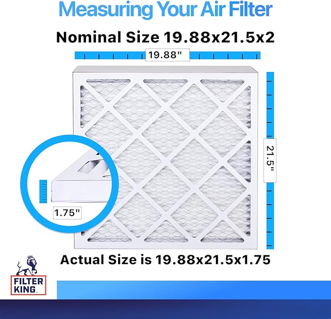 Filter King 19.88x21.5x2 Air Filter (MERV 8) (4-Pack) Dust & Allergy Control AC Furnace Filters, MADE IN USA, HVAC, Pleated, Electrostatic (Actual Size: 19.88 x 21.5 x 1.75)