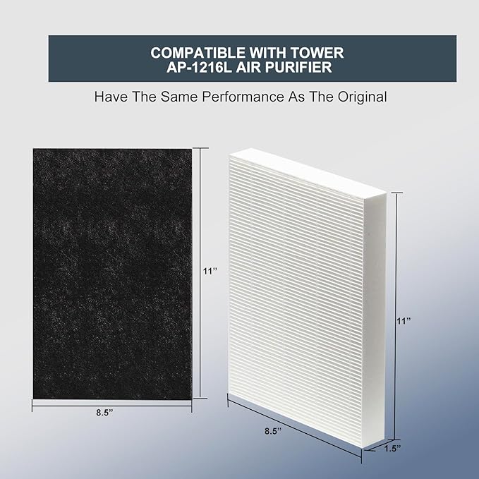 1216L H13 True HEPA Replacement Filter, Compatible with Coway AP-1216L, 2 Stages with H13 True HEPA and Activated Carbon Filter Set (2 Pack)
