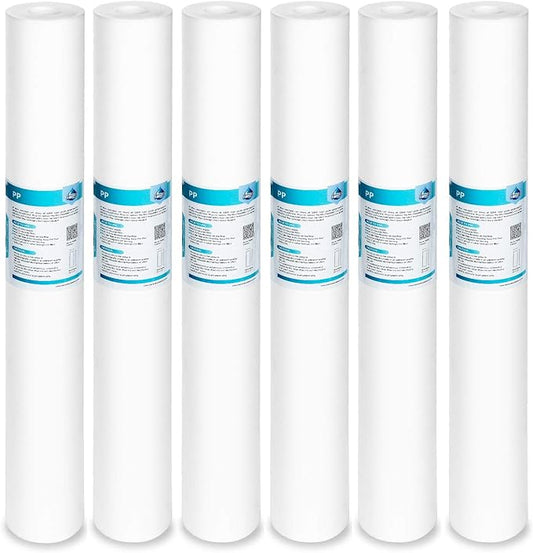 Membrane Solutions 20 Micron Sediment Water Filter Replacement Polypropylene Cartridge 20"x2.5" for Whole House Filter System - 6 Pack