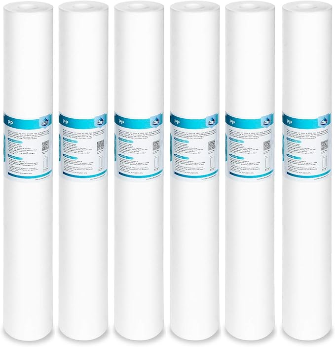 Membrane Solutions 1 Micron Sediment Water Filter Replacement Polypropylene Cartridge 20"x2.5" for Whole House Filter System - 6 Pack