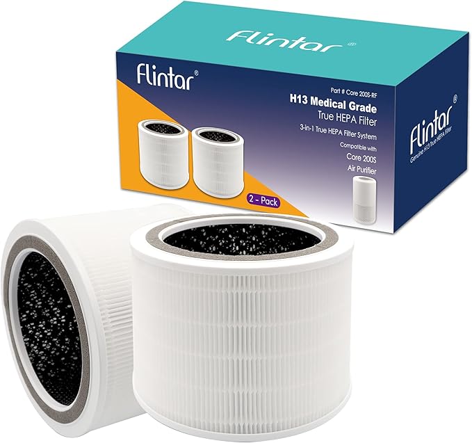 Flintar Core 200S Replacement Filter, Compatible with LEVOIT Core 200S Smart WiFi Air Purifier, 3-Stage H13 Grade Filter Set, Core 200S-RF, 2-Pack