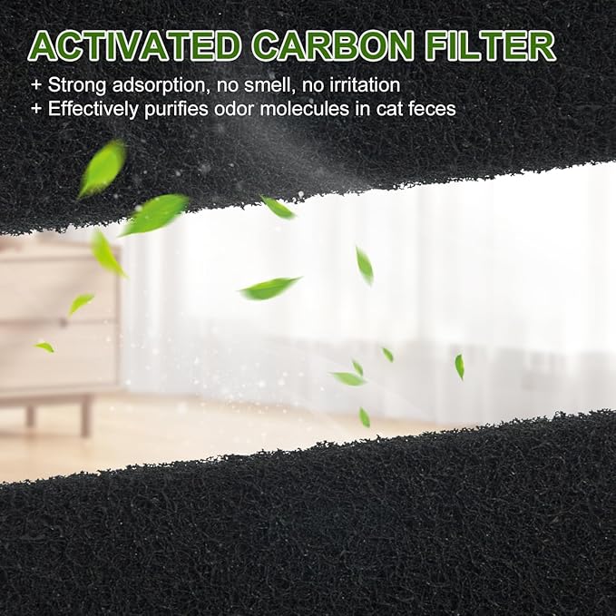 Double Thickness 10 Pack Cat Litter Box Charcoal Filters, 6.4 x 4.5Inches Replacement Odor Control Air Filters for Van Ness Cat Litter Box(VN Filters)
