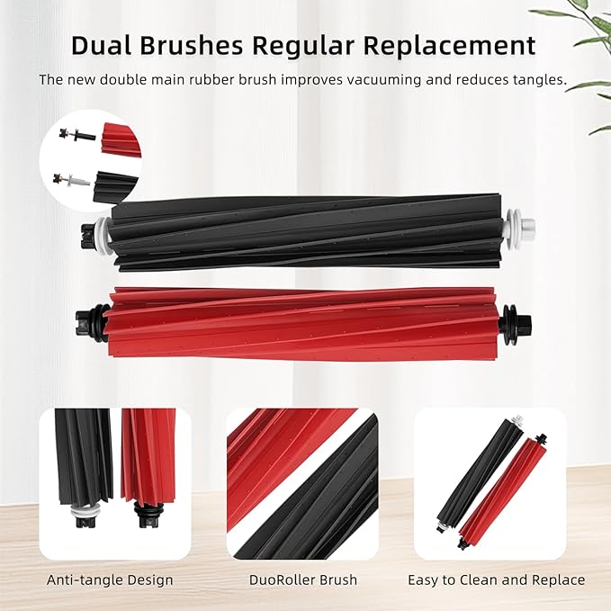 Replacement Parts Compatible with Roborock Q5 Pro / Q5 Pro+(Plus) / Q5 Max+(Plus) / Q5 DuoRoller+(Plus) / Q8 Max / Q8 Max+(Plus), 1 Dual Roller Brush, 6 Side Brushes, 4 Filters (12 Pack)