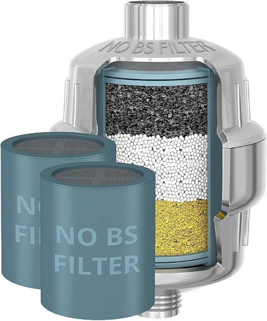 weAQUA Heavy Duty NO BS Shower Filter with Extra Replacement Cartridge – 99% Removal for Hard Water, Chlorine, Fluoride, Heavy Metals, Micro-Life, Organics and More (Chrome)