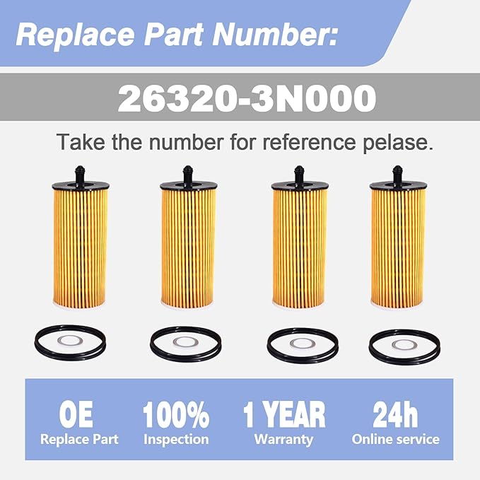 26320-3N000 4pcs Engine Oil Filter with O-rings and Drain Plug Gaskets Fits for 2021-2024 Kia Carnival 3.5L
