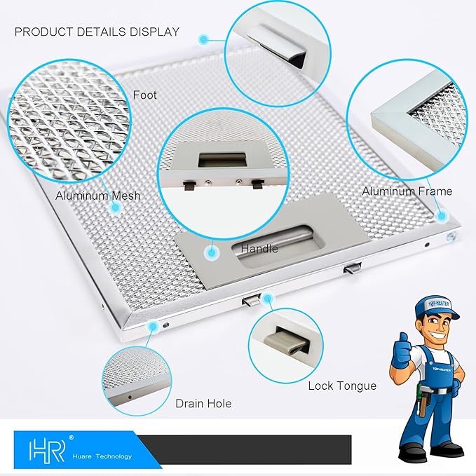 W10915369 Range Hood Filter Replacement, Compatible with Whirlpool,Kitchen Aid, Jenn Air, 3-Layer Aluminum Mesh Grease Filter 8.75X7.5Inch, Huare Aluminum Range Hood Vent Filters, 2Pcs