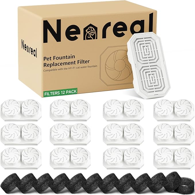 Official 12-Pack Replacement Filters and Pre-Filter Sponges for 108 oz / 3.2 L Stainless Steel Cat Water Fountain