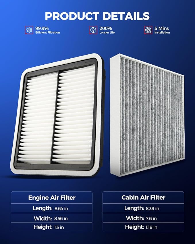 KAX Engine & Cabin Air Filter Kit, Replacement for Subaru Outback 2010-2019, Legacy 2010-2019, Replace# CA9997 CF10285