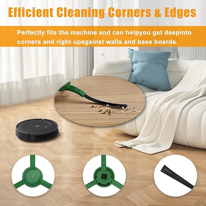 15 Pack Replacement Parts Kit for iRobot Roomba Essential Series Q011, Y0140, Q0120, Y0110, Q0520, 104, 105 Vac/Combo Robot Vacuum, 2 Roller Brushes, 6 Side Brushes, 6 HEPA Filters, 1 Cleaning Tool