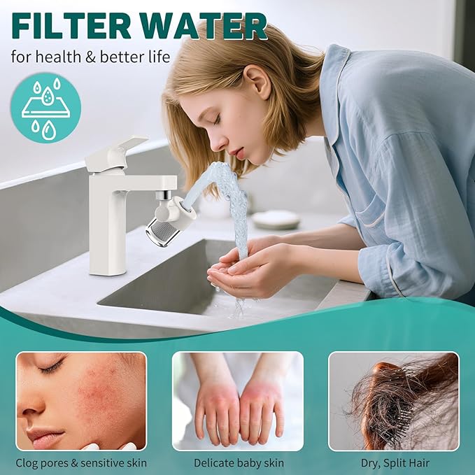 CECEFIN 720 Swivel Sink-Faucet Water-Filter - 22 Adapters Fit Most Bathroom/Pull Out Kitchen/RV Faucets, Tap Mount Water Filtration, Carbon Purifier Reduces 99% Chlorine, Last 528 Gallons Water