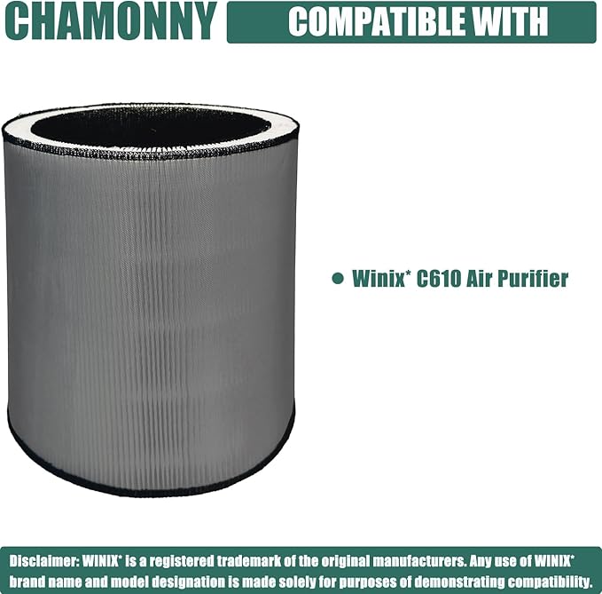 C610 Replacement Filter Z, Compatible with Win-ix C610 Air Purifier, 1712-0121-00, Z Filters, 3-in-1 H13 Grade True HEPA Filter, 2 Pack