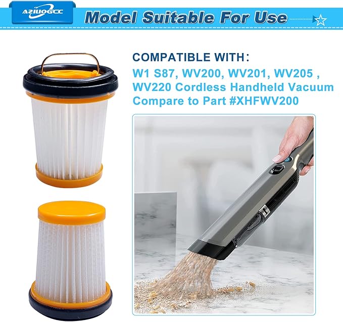 Vacuum Filter for Shark, Filters Replacement for Shark ION W1 S87 Cordless Handheld Fabric Vacuums WV200, WV201, WV205, WV220, Part # XHFWV200, 8 Pack